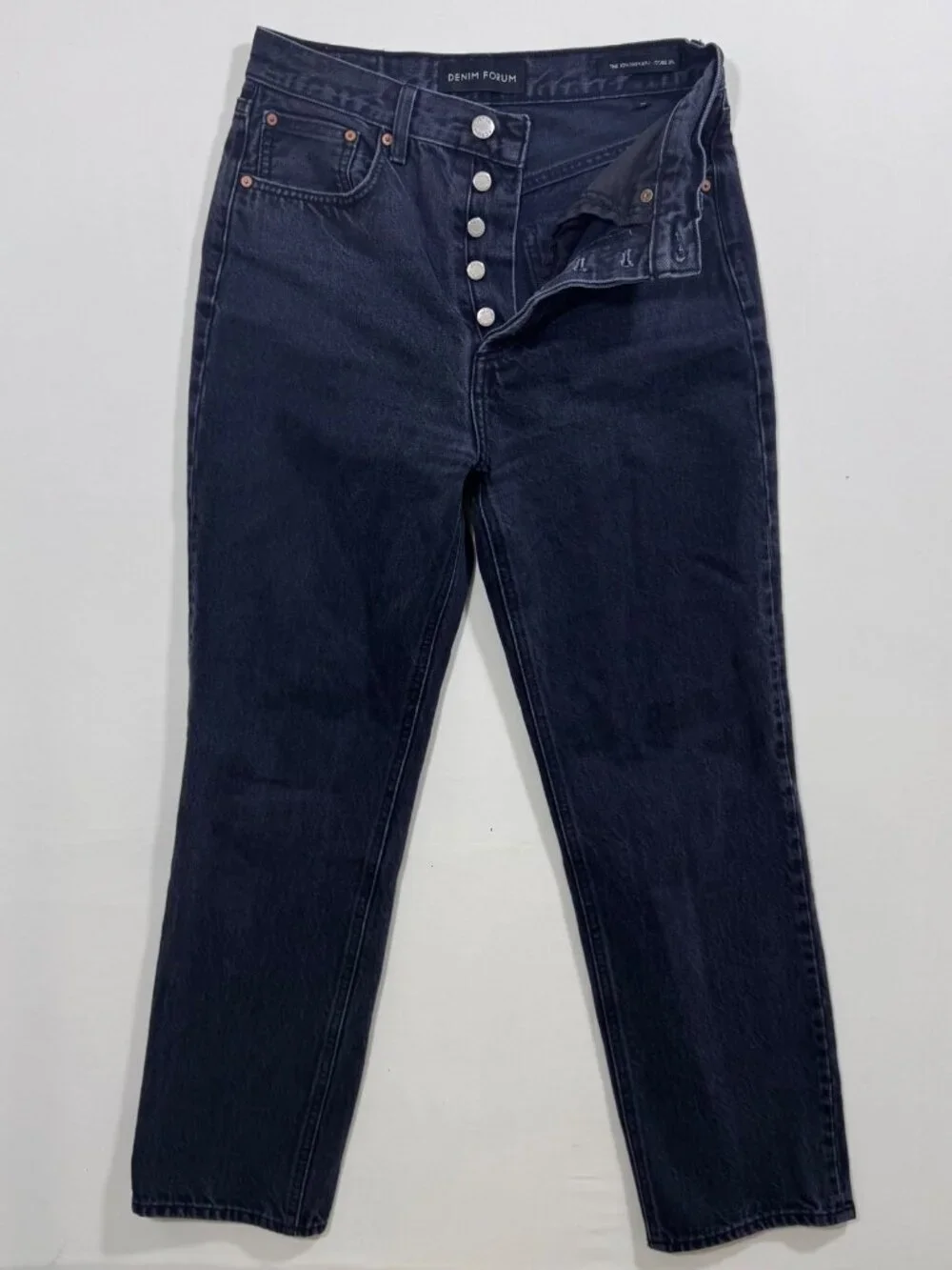 Denim Forum Joni High Rise Loose Jeans Black Button Fly 25 Denim Minimalist 27
